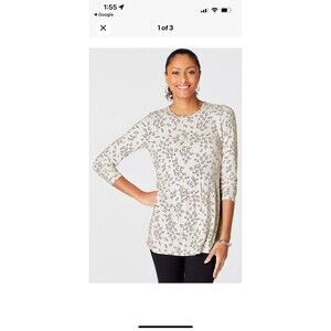 J. Jill Luxurious Wearever Top Cream Allover Leaves Sz Small Blouse